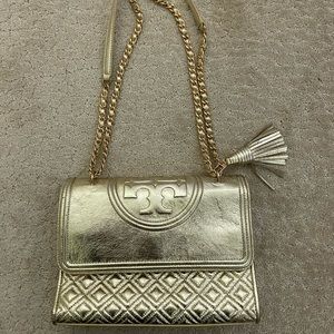 Tory Burch Fleming metallic gold shoulder bag
